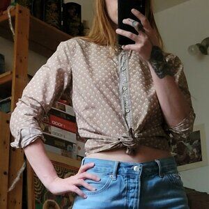 Vintage Michael Kors red label tan flower print dress shirt - M